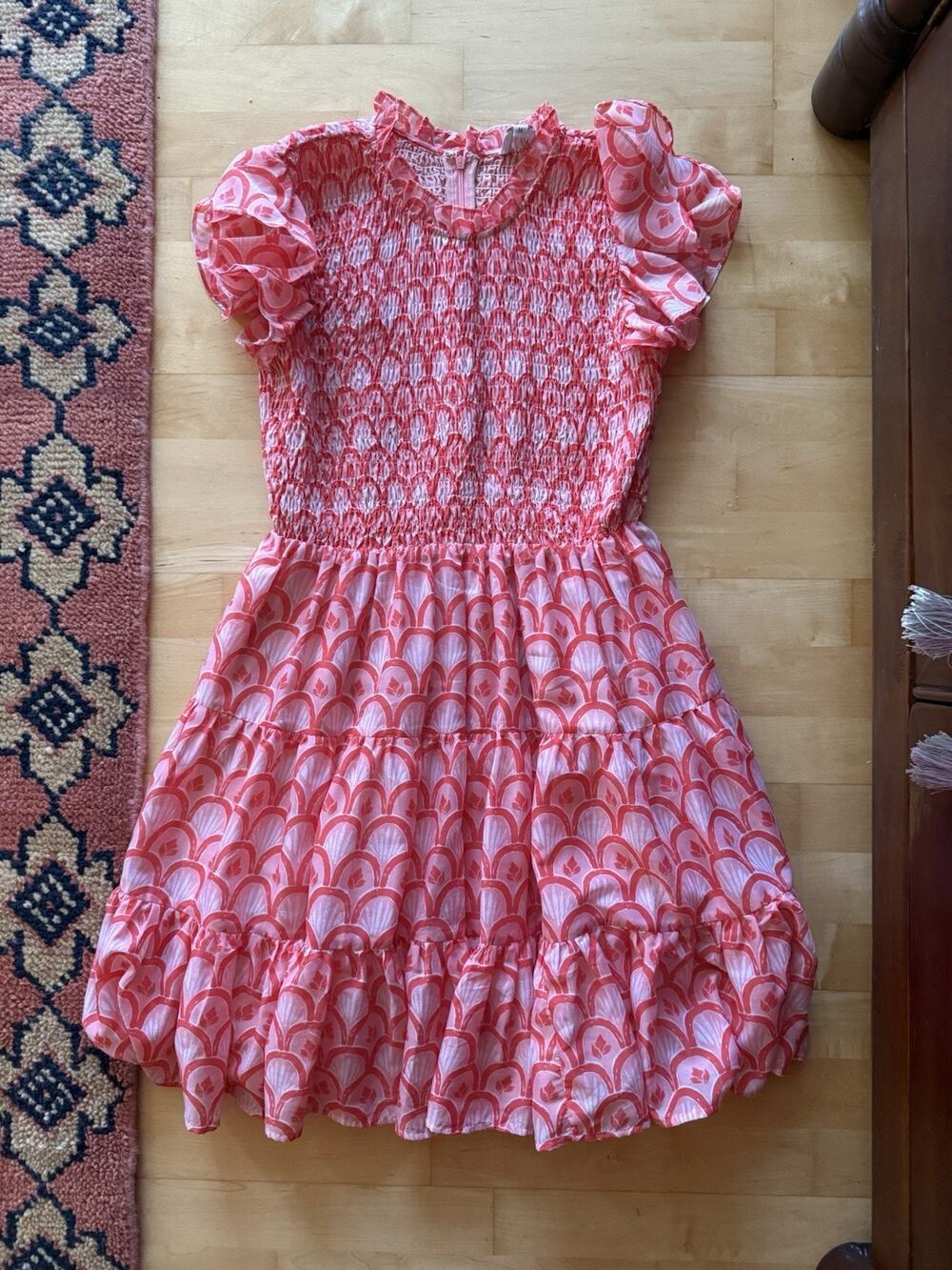 J MARIE Dress Pink Coral Knee Sleeveless High Neck Ruffle Lined M